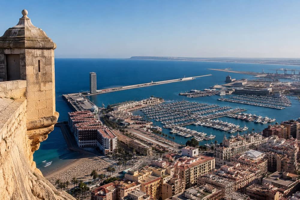 Alicante harbour and marina seen from Santa B&aacute;rbara Castle